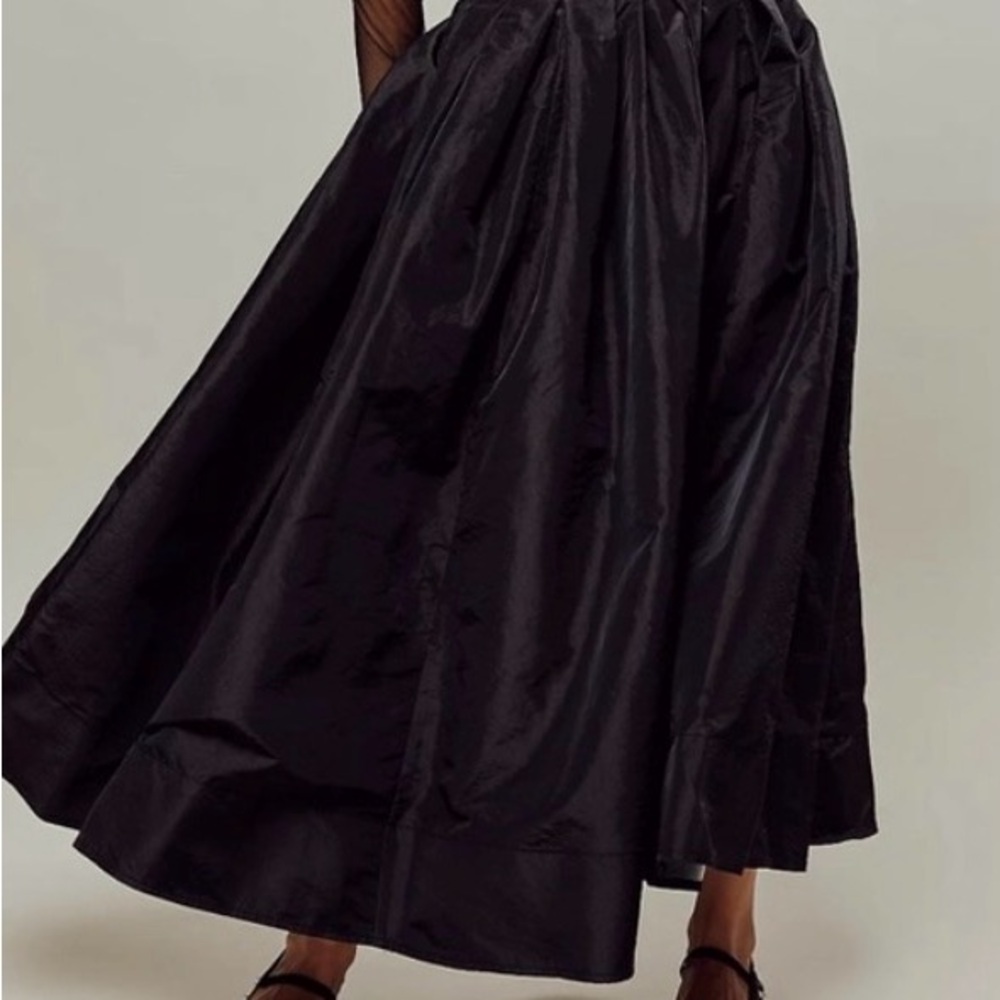 Free People Emilia Black Pleated Full Sheen Maxi Skirt - zipper. - Picture 5 of 10